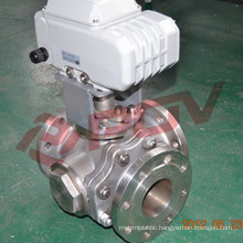 Flanged ball t type 3 way motor valve 24v 4''